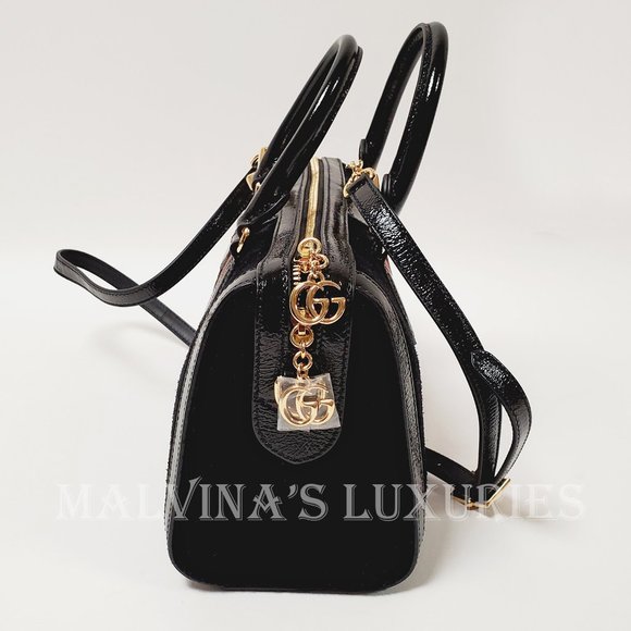 GUCCI BAG 524532 OPHIDIA BOSTON BLACK SUEDE WEB STRIPE GG LOGO CHARM - Picture 5 of 16